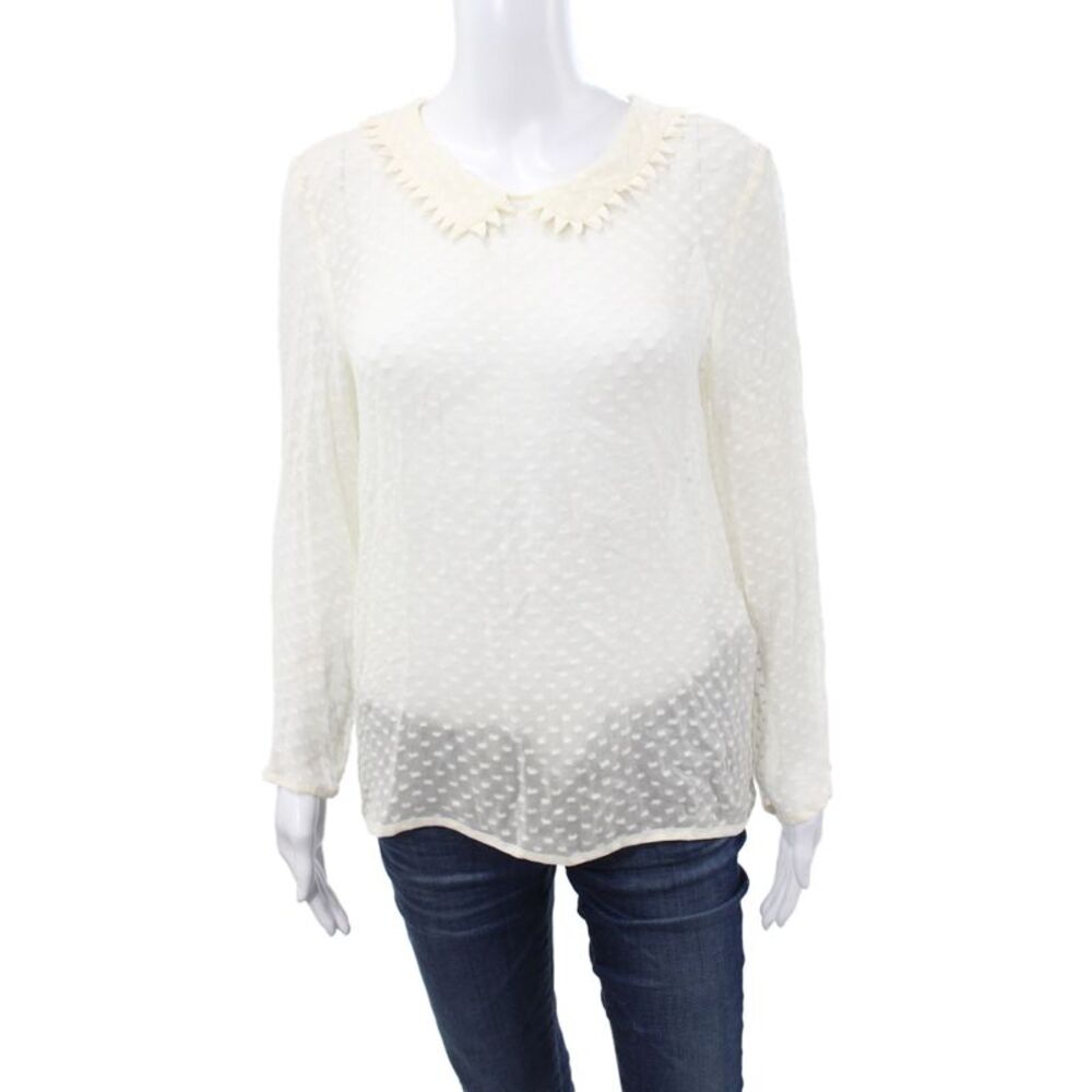Maje Women Ivory Polka Dot Collared Button Long Sleeve Basic Blouse Size 3